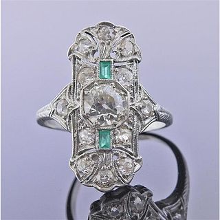 Art Deco Platinum Emerald Engagement Ring