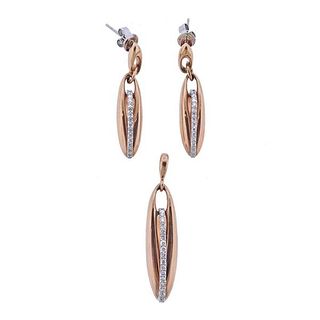 18k Rose Gold Diamond Pendant Earrings Set