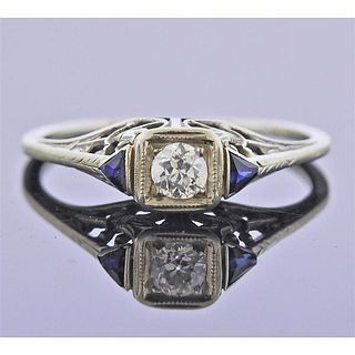 Art Deco 18k Gold Diamond Sapphire Ring