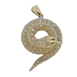 18K Gold Diamond Snake Pendant