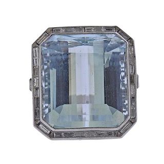 Platinum 26ct Aquamarine Diamond Ring