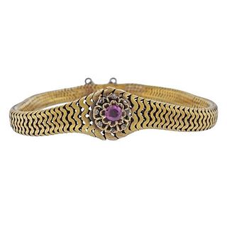 Antique Victorian 14k Gold Ruby Diamond Bracelet