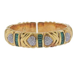 18K Gold Diamond Emerald Cuff Bracelet