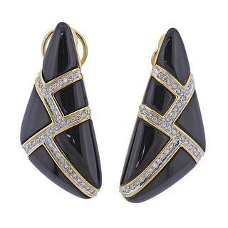 18K Gold Diamond Onyx Earrings