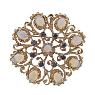 14K Gold Opal Sapphire Brooch Pendant