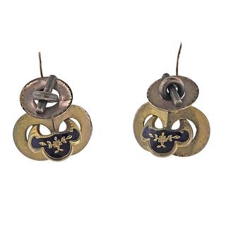 Antique Victorian 14k Gold Enamel Earrings