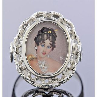 18K Gold Diamond Miniature Portrait Ring