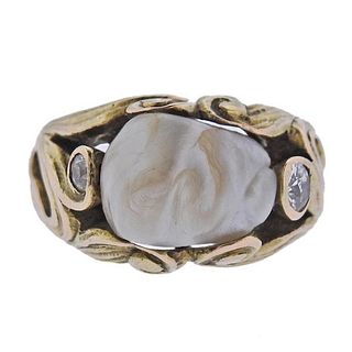 Art Nouveau 14K Gold Diamond Pearl Ring