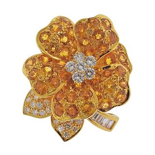 18k Gold Yellow Sapphire Diamond Flower Ring Pendant