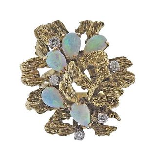 1970s 14k Gold Opal Diamond Ring