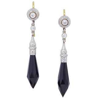 NO RESERVE, PAIR OF ONYX AND DIAMOND DROP EARRINGS