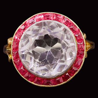 ART-DECO TOPAZ AND RUBY CLUSTER RING