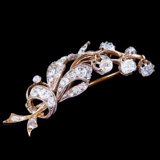 ANTIQUE VICTORIAN DIAMOND LILY OF THE VALLEY BROOCH