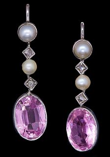 NO RESERVE, A PAIR OF PINK TOURMALINE AND PEARL EARRINGS