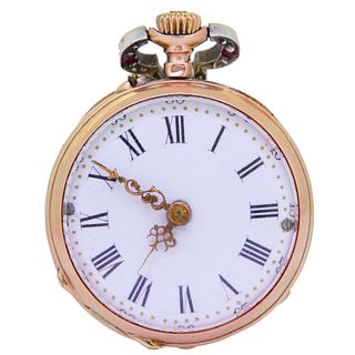 NO RESERVE, ANTIQUE RUBY AND DIAMOND POCKET WATCH