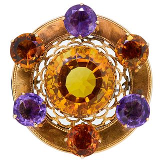 NO RESERVE, ANTIQUE VICTORIAN CITRINE AND AMETHYST BROOCH