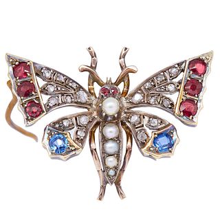 NO RESERVE, A DIAMOND AND GEMSET BUTTERFLY BROOCH