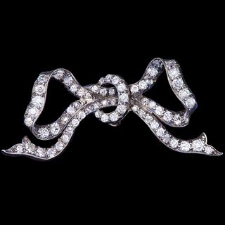 ANTIQUE DIAMOND KNOTTED BOW BROOCH