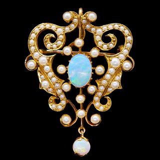 NO RESERVE, ANTIQUE VICTORIAN OPAL AND PEARL PENDANT/BROOCH