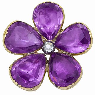 NO RESERVE, ANTIQUE GEORGIAN DIAMOND  AND AMETHYST FLORAL BROOCH