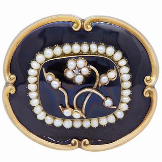 NO RESERVE, ANTIQUE VICTORIAN PEARL AND ENAMEL BROOCH