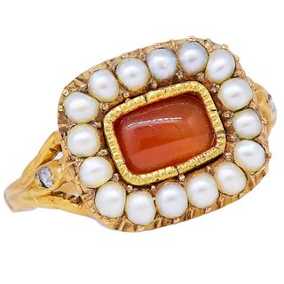 NO RESERVE, ANTIQUE CARNELIAN PEARL AND DIAMOND CLUSTER RING