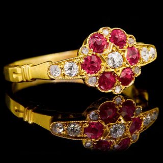 NO RESERVE, RUBY AND DIAMOND CLUSTER RING