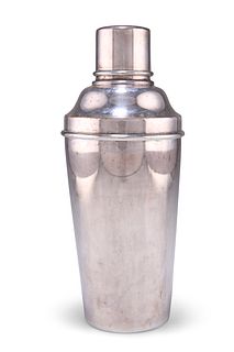 A 20TH CENTURY SILVER-PLATED COCKTAIL SHAKER, by P.H. Vogel & Co. 21cm high