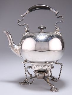 A LATE VICTORIAN SILVER-PLATED SPIRIT KETTLE ON STAND, by William Hutton & 
