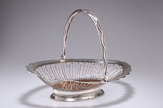 AN OLD SHEFFIELD PLATE BASKET, CIRCA 1780, oval with shaped rim and swing-h