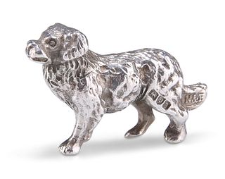 AN EDWARDIAN SILVER NOVELTY MODEL OF A RETRIEVER DOG, by Nathan & Hayes, Ch