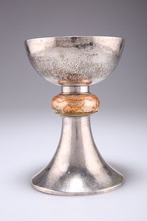 A CONTINENTAL SILVER AND ENAMEL CHALICE, monogrammed PM and stamped 800, wi