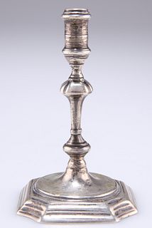 A GEORGE II SILVER TAPERSTICK, by John Bird, London 1729, with knopped stem