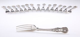 A QUANTITY OF GEORGIAN AND LATER SILVER DESSERT FORKS, assorted makers incl