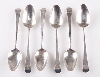 A SET OF SIX GEORGE III SILVER TEASPOONS, by Miles Askew, no town mark or d