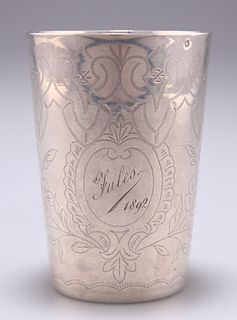 A FRENCH SILVER BEAKER, 19th Century, maker "A L" with a sickle, of taperin