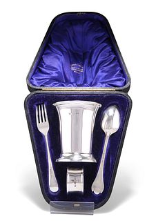 A GEORGE V SILVER CHRISTENING SET, by Atkin Brothers, Sheffield, the beaker