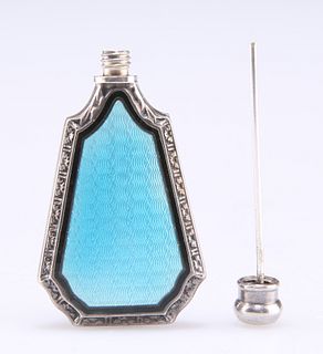 AN AMERICAN STERLING SILVER AND ENAMEL SCENT FLASK, by Webster Company, of 