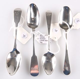 FOUR SCOTTISH PROVINCIAL SILVER TEASPOONS, comprising an Old English patter