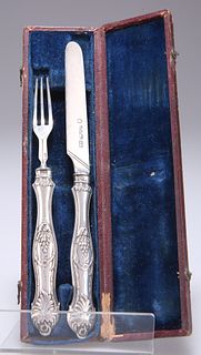 AN EARLY VICTORIAN SILVER FRUIT KNIFE AND FORK, by Aaron Hadfield, Sheffiel