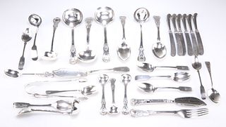 A COLLECTION OF GEORGIAN AND LATER SILVER, including Scottish sauce ladles,