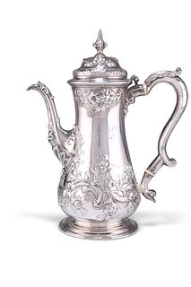 A GEORGE II SILVER COFFEE POT, by Thomas Whipham & Charles Wright, London 1