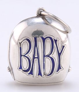 A GEORGE V SILVER AND ENAMEL BABY'S RATTLE, by Crisford & Norris Ltd, Londo