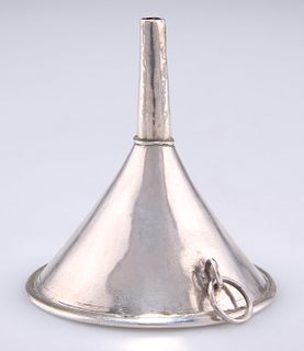 A QUEEN ANNE SMALL SILVER WINE FUNNEL, marks rubbed, of typical form. 6cm h