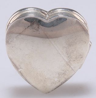 A ELIZABETH II SMALL SILVER HEART-SHAPED BOX, by HJ, London 2003, with hing