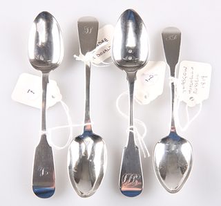FOUR SCOTTISH PROVINCIAL SILVER TEASPOONS, Fiddle pattern, comprising Charl