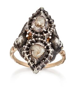 A DIAMOND RING, foil backed rose-cut diamonds in crimped collet settings an