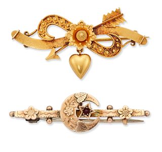TWO LATE VICTORIAN BROOCHES, including A SENTIMENTAL BROOCH, a central cann