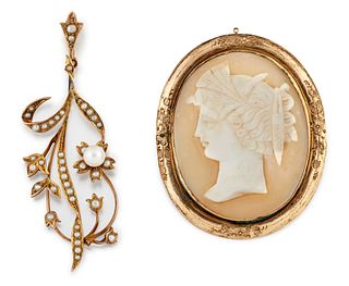 A VICTORIAN SHELL CAMEO BROOCH, depicting the bust of Ceres, bezel set to a