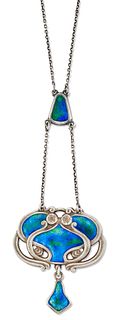 CHARLES HORNER - A SILVER AND ENAMEL PENDANT NECKLACE, a pierced heart-shap